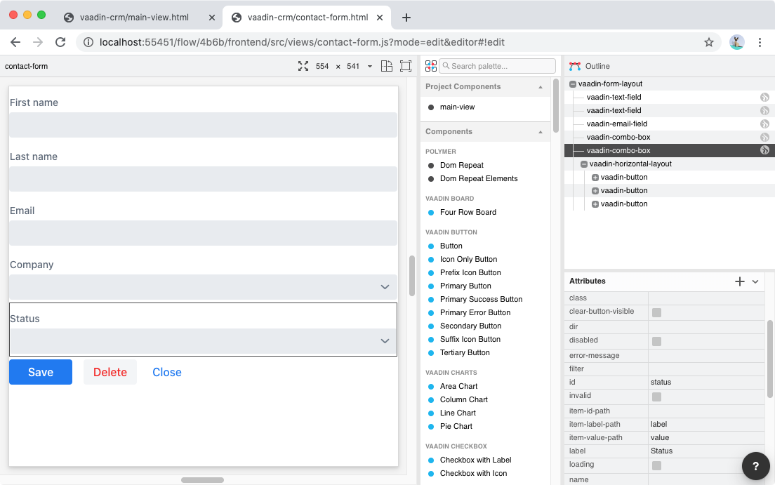 Connect the form fields in Designer.