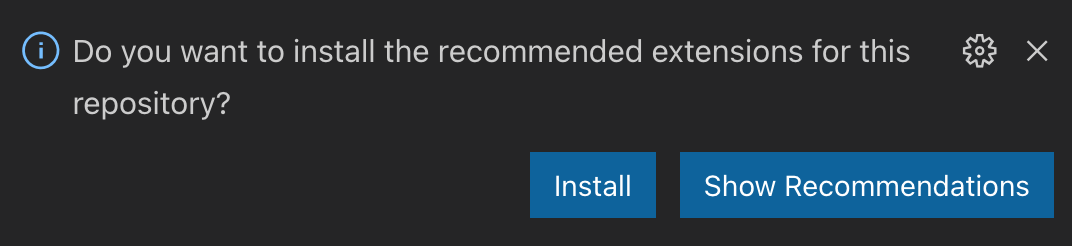 VS Code prompt asking you to install recommended extensions