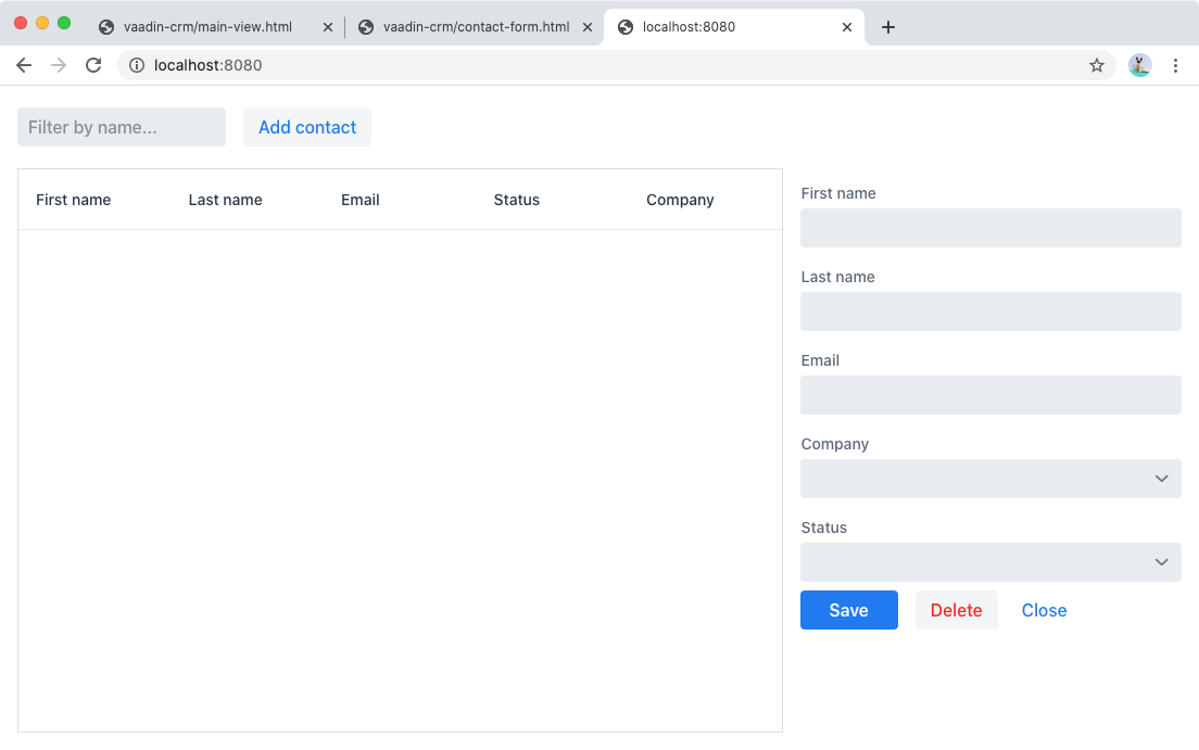 The application running in the browser.