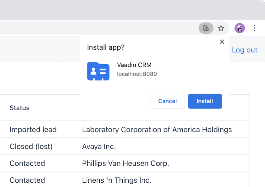Install prompt in Chrome