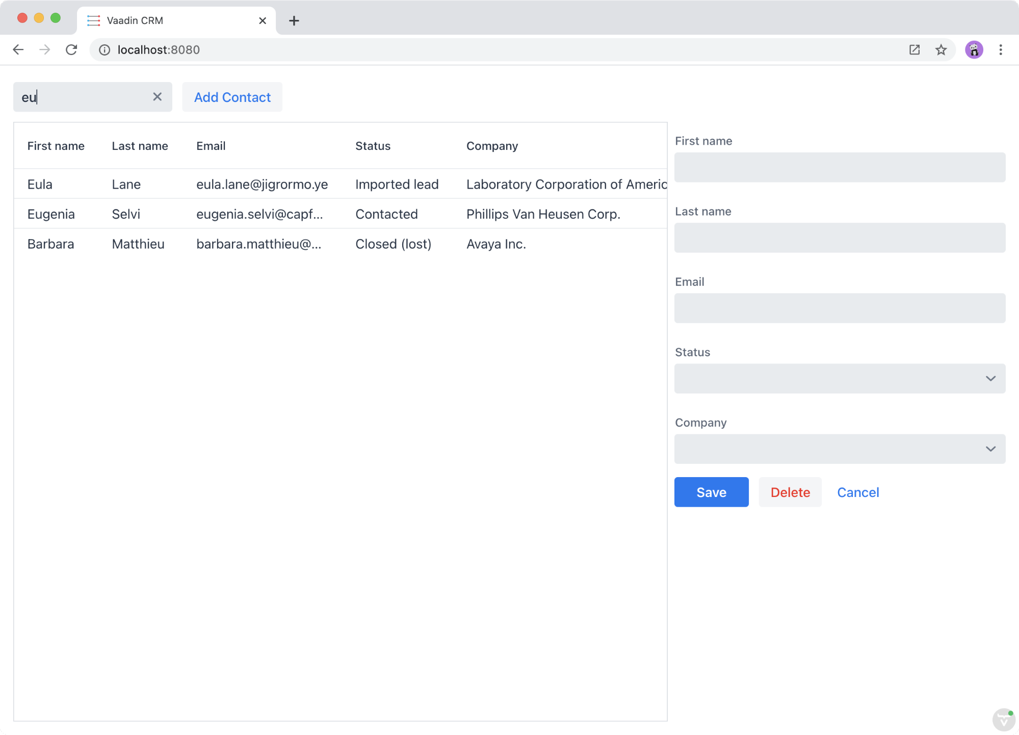 The grid has an active filter string
