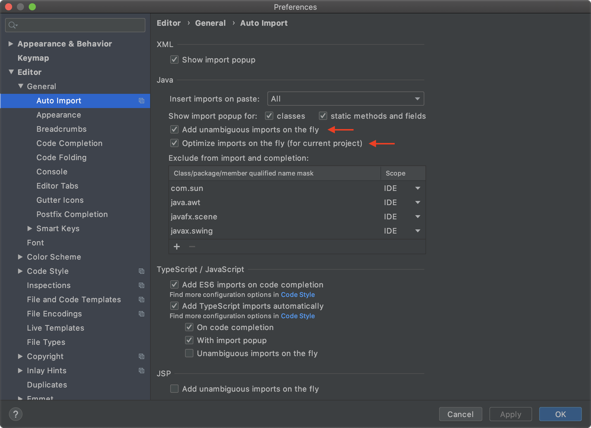 automatic import settings
