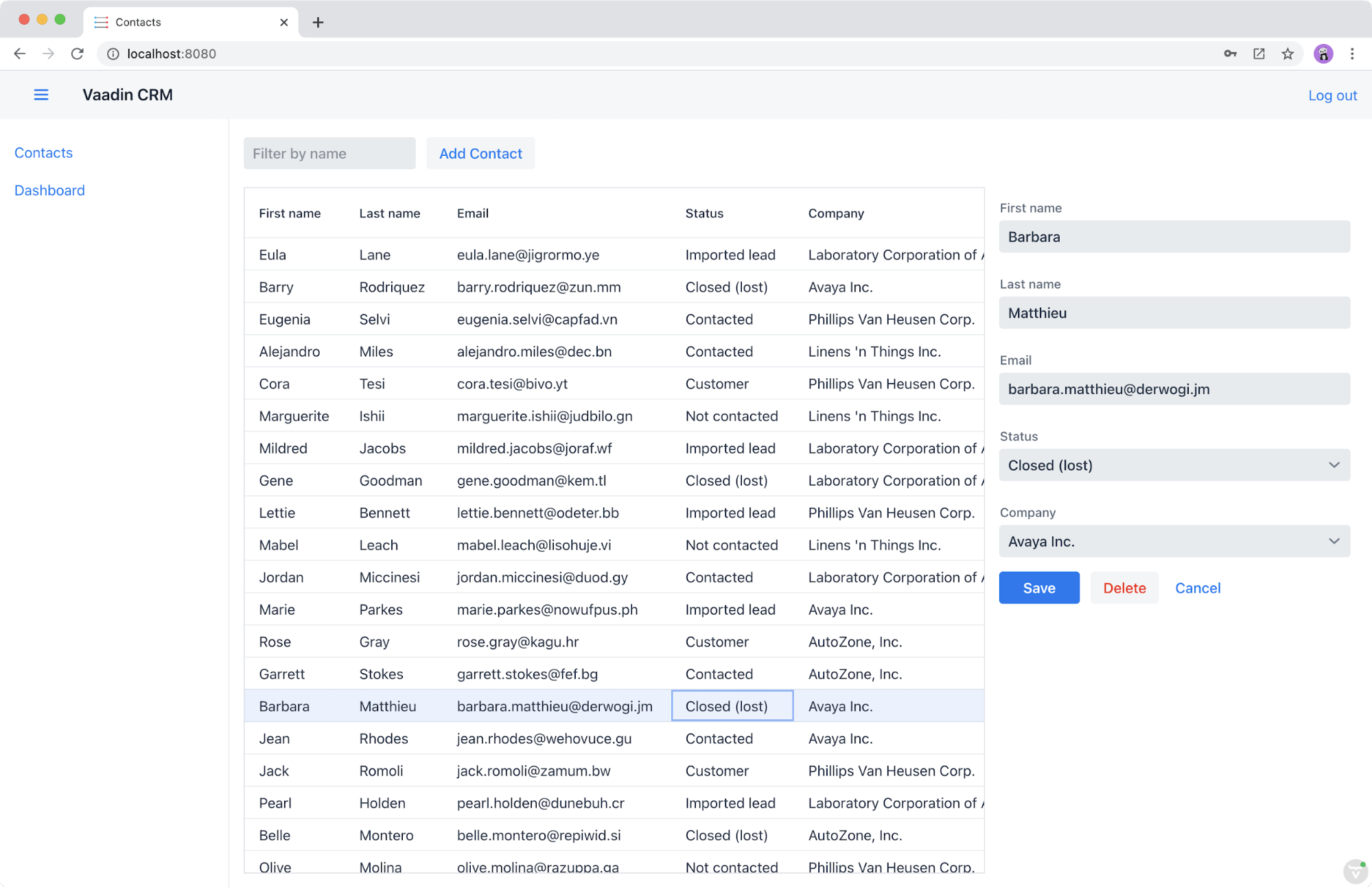A content management application with a side navigation bar