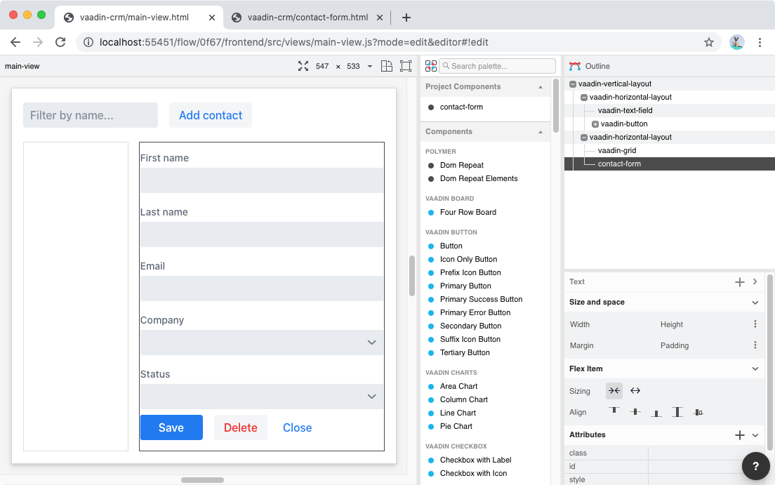 Form embedded in main view.