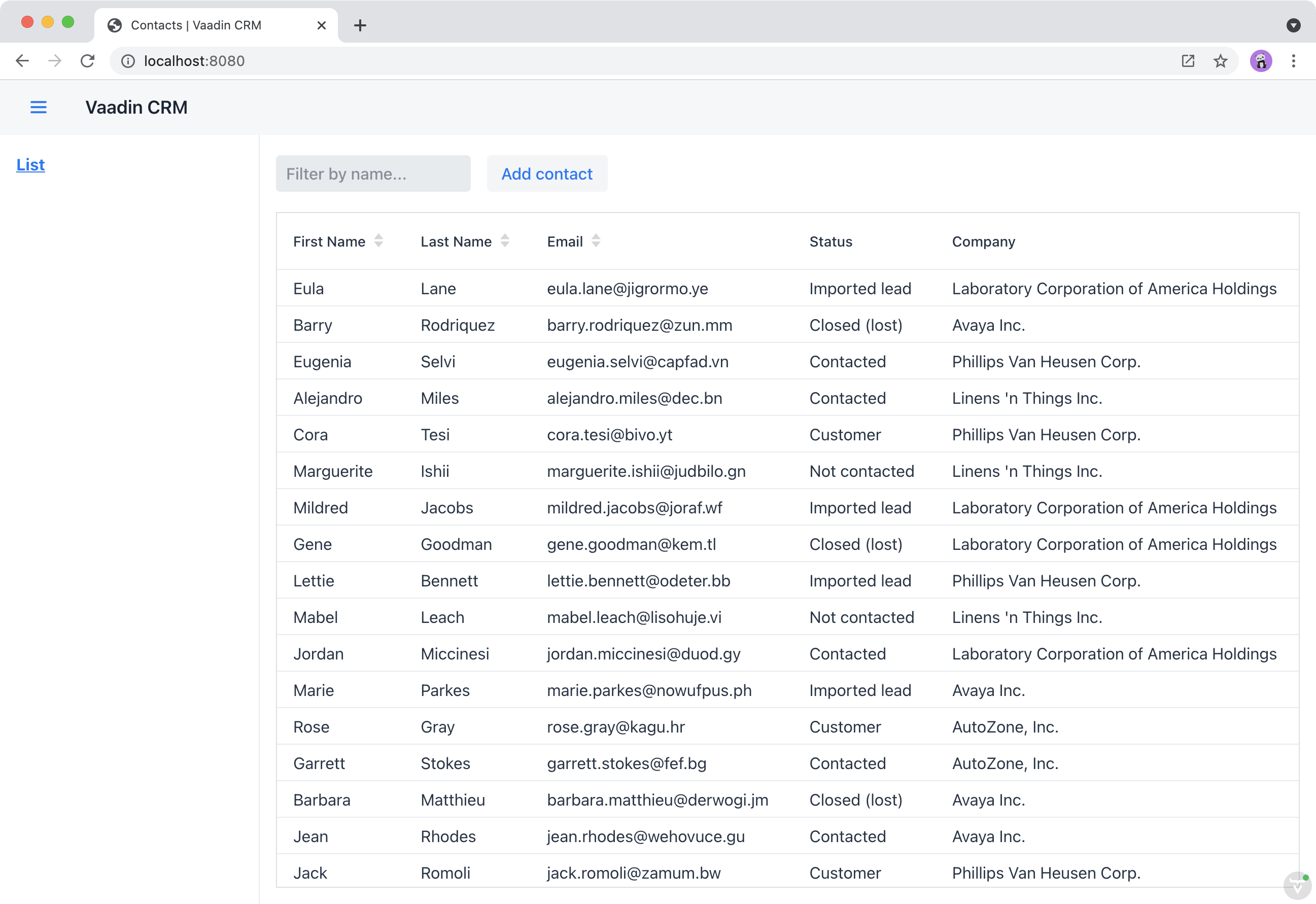 Application with sidebar list view