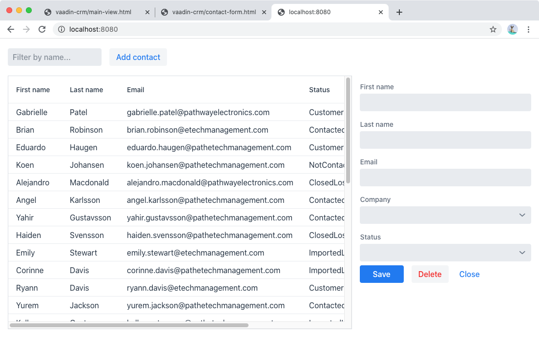 Grid configured and populated with items from the service.