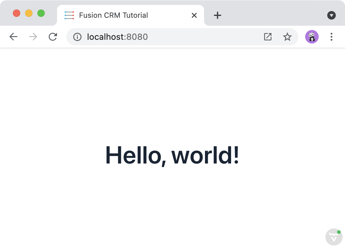 Running application showing a "Hello world" text.