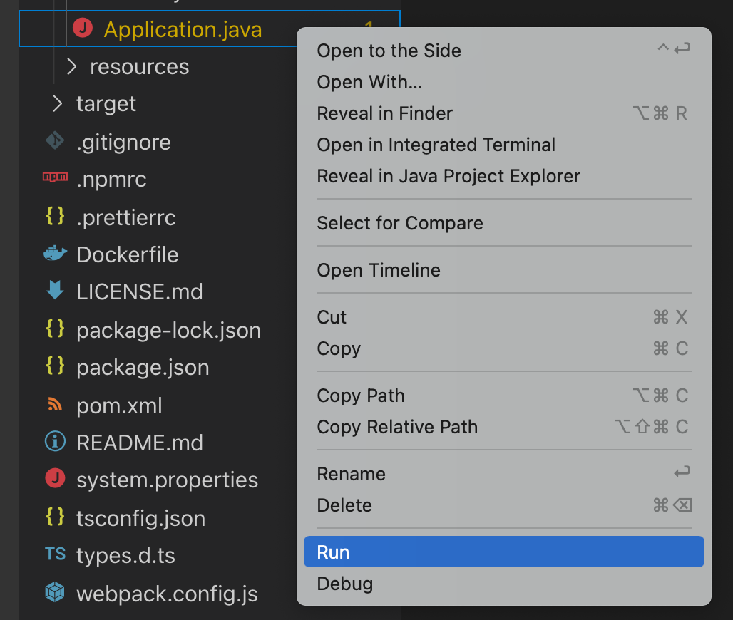 Run the app by right-clicking the Application class and selecting Run