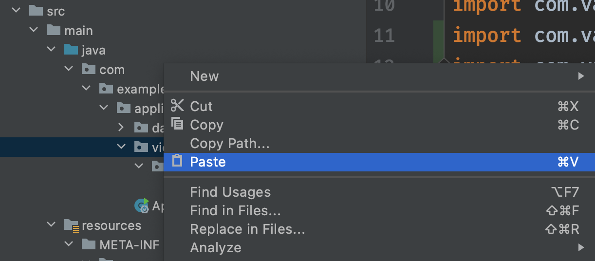 Create a file automatically by pasting a class definition onto a Java package in IntelliJ IDEA.